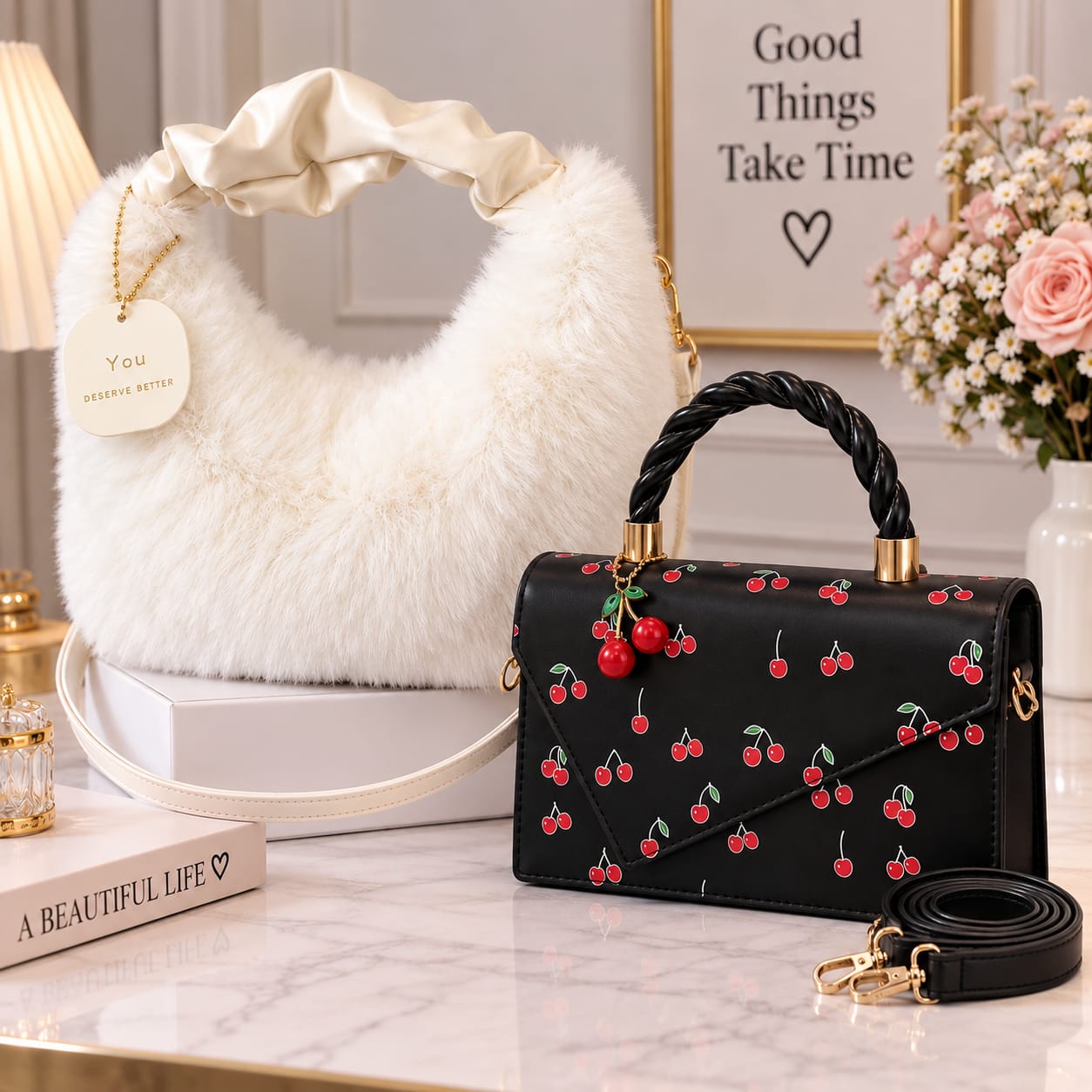 Sac bandoulière imprimé cerises