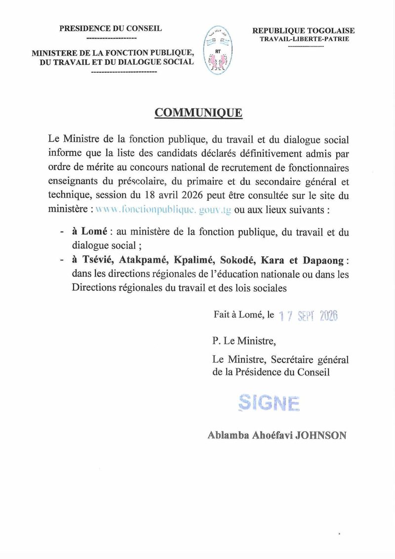 Communiqué : liste des candidats définitivement admis au CNRFE 2026
